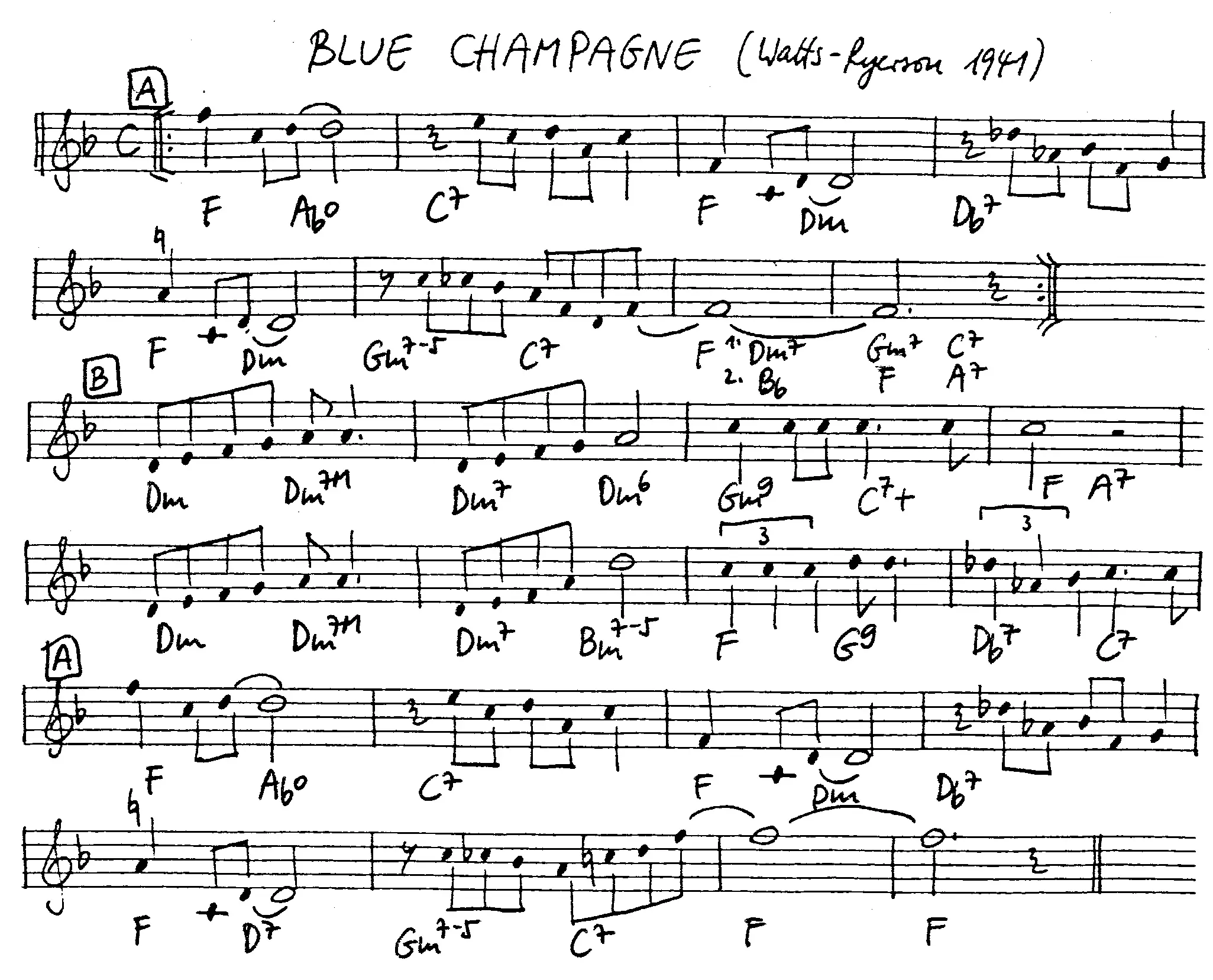 blue champagne free jazz leadsheet - Courtesy of the Jungle Jazz Band